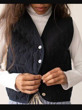 DONNI. Navy Quilted Button Front Vest